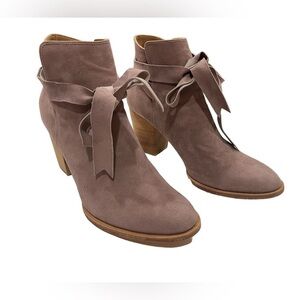 Huma Blanco Womens Size 40 Pink Suede Leather Booties Block Heels Pull On